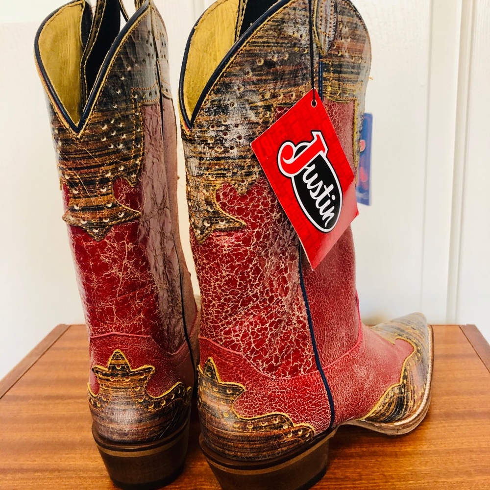 NEW Ladies Justin Red Cowboy Boots - Picture 2 of 8